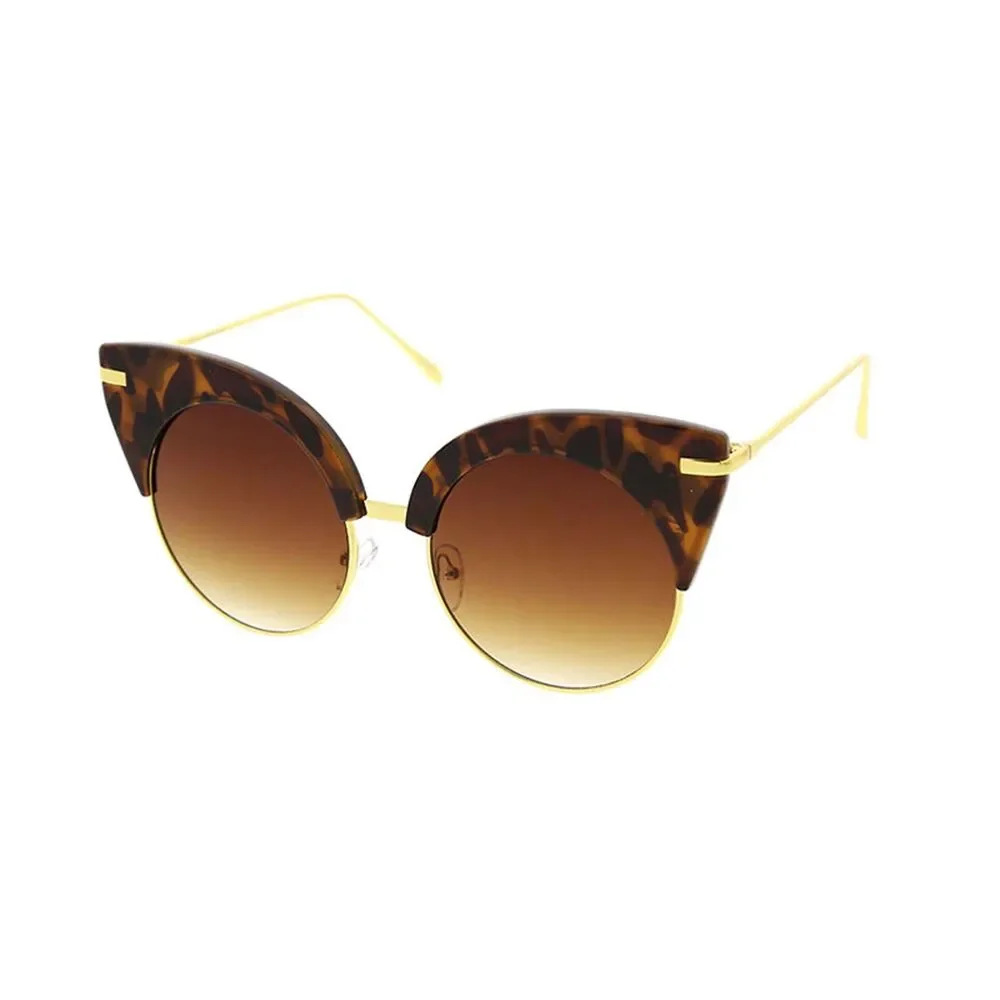 Tortoise Round Cat Eye Sunglasses Gold Arms Brown Lens
